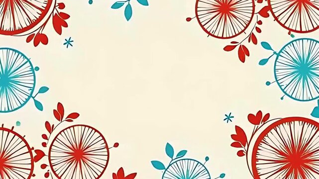 rotating floral wheel background, light blue and burnt red vector, seamless floral loop, vector ornamental background, flower wheel animation, retro flower background, 2D floral pattern loop, floral 