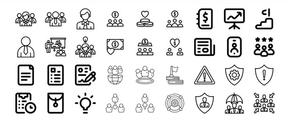 Collection of Business and Management Icons: Teamwork, Finance, and Security