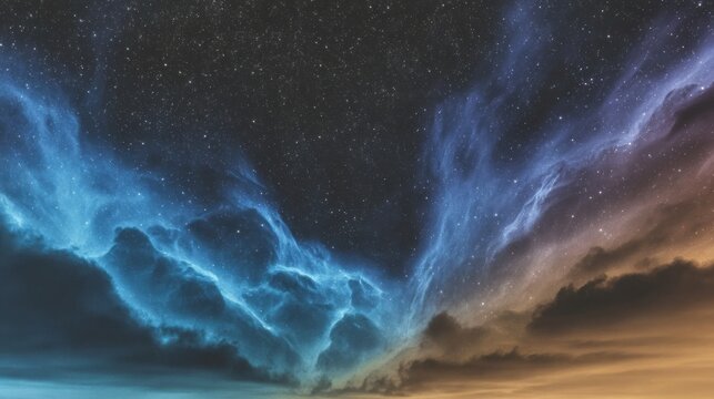 Celestial cloudscapes, vibrant colors, starry night