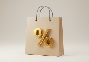 Beige shopping bag with golden percentage sign
