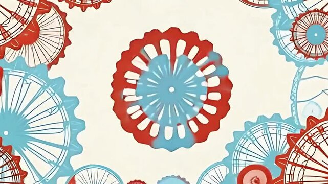 rotating floral wheel background, light blue and burnt red vector, seamless floral loop, vector ornamental background, flower wheel animation, retro flower background, 2D floral pattern loop, floral 