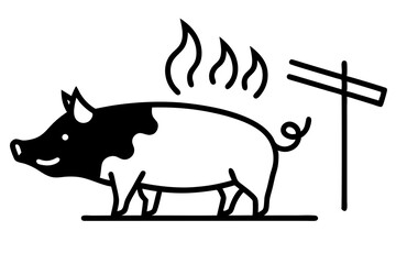 Roasted Pig Line Art Illustration, BBQ, Food Icon