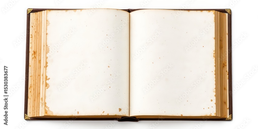Poster open aged book with blank pages, showing age marks, ready for your text or creative design on an iso