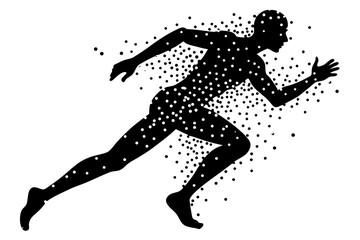 Running Man Silhouette, Disintegrating Dots, Sprint Action