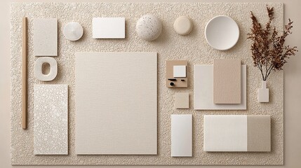 Beige and Off-White Textured Material Samples Flat Lay