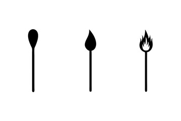 Matchstick Icon Set Unlit, Lit, Burning Flame