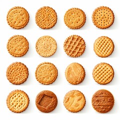 Assortment of Delicious Cookies and Crackers, Variety of Flavors and Textures Isolated on White