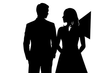 Silhouette Couple Romantic Pose, Black, White Background