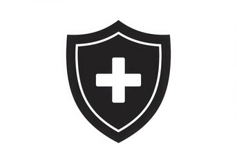 Obraz premium Medical shield icon with plus sign in the middle