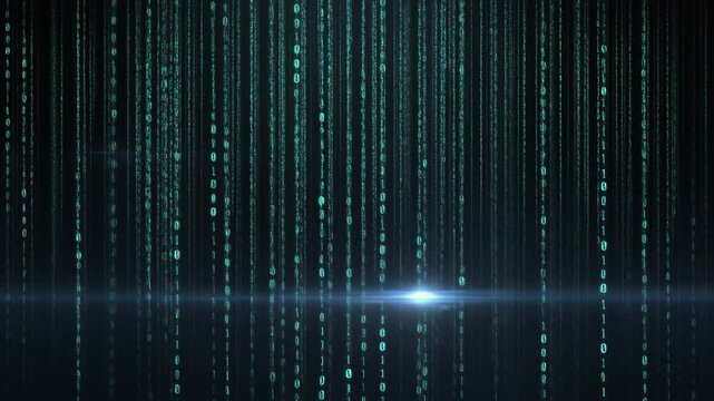 abstract animation of binary code cascading down like digital rain