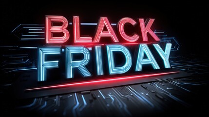 Black Friday Neon Text With Futuristic Tech Background