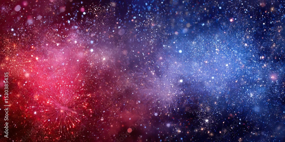 Wall mural abstract blend of red and blue cosmic dust with bokeh-like specks