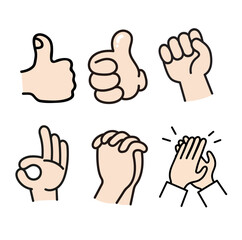 Hand Gestures Doodle Icon Set. Vector design elements.