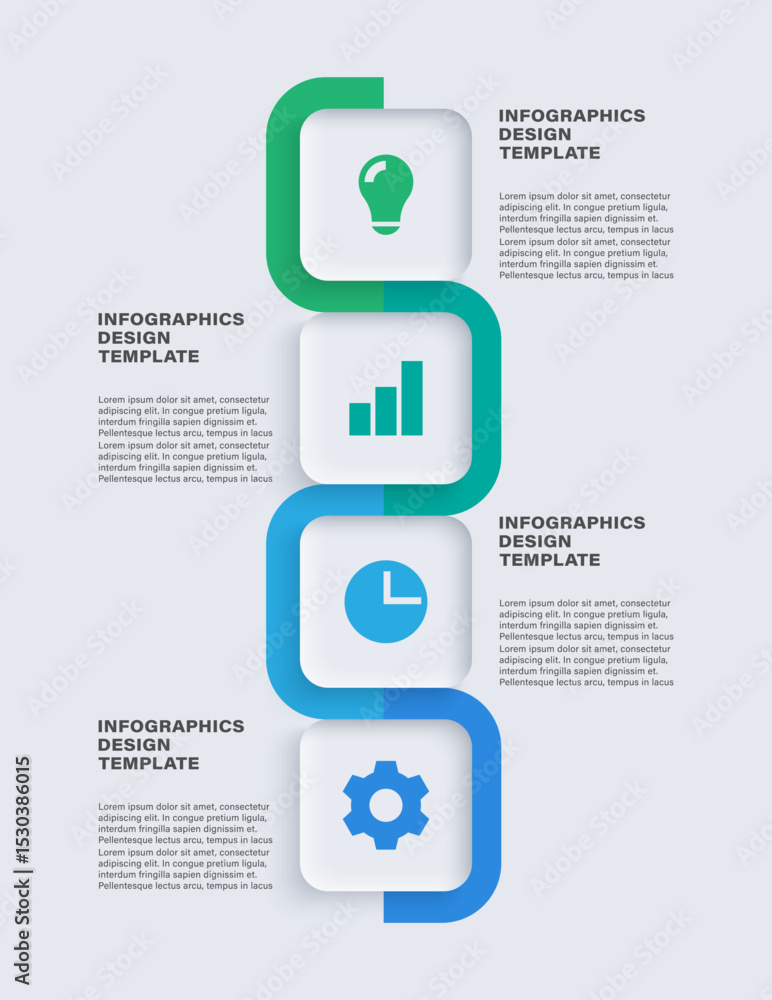 Aufkleber neumorphism vertical template with 4 steps or processes. vector infographic template with business i