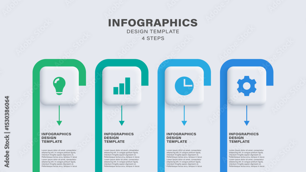 Poster neumorphism infographic layout. four steps or processes with business icons and space for data