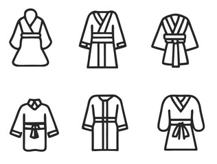 Elegant Korean Hanbok Icons Set Traditional Fashion 