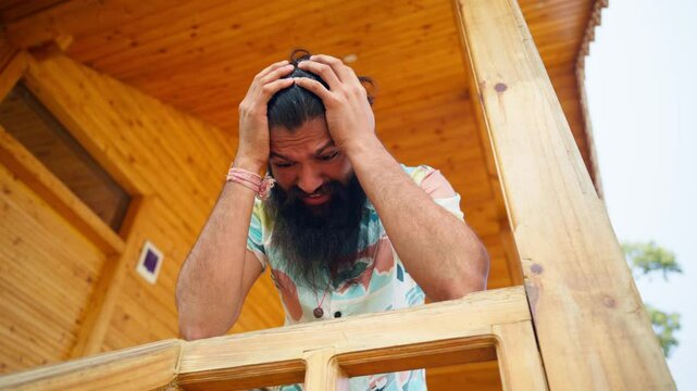 Emotional guy sobs his partner walks away