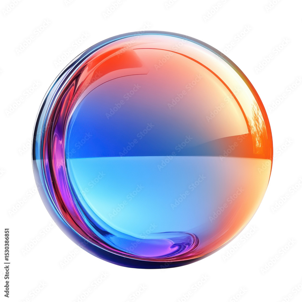 Poster translucent sphere gradient orb on black luminous colors bubble reflective on transparent background