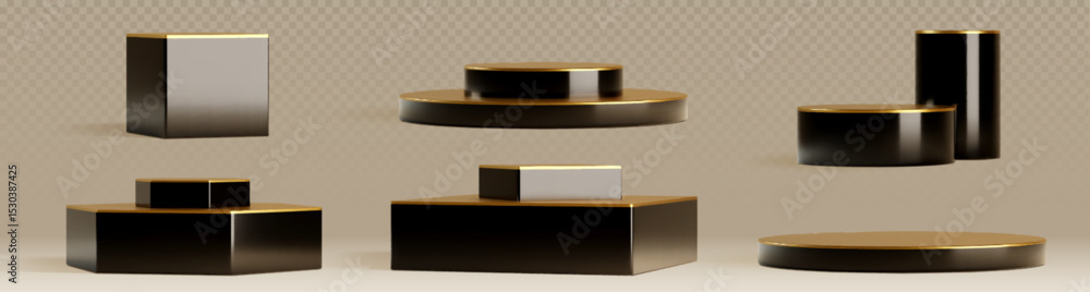 Aufkleber podium pedestals set - black bases with gold tops and trim. glossy geometric shapes in various shape
