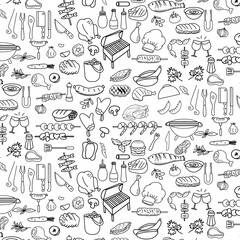 Bbq element doodle clipart icon seamless pattern