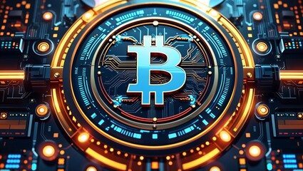 Fototapeta premium A Finely Crafted Bitcoin Coin Depiction Symbolizing Financial Innovation, Secure Transactions, and Blockchain Commerce