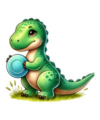 Fototapeta premium Joyful child with a funny teddy bear and a clown doll, Baby Dinosaur celebrating a birthday or Christmas holiday with love and happiness, isolated as a vector illustration