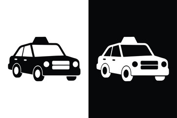 Taxi Vector Icon Simple Glyph Style Silhouette in Black and White