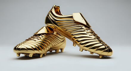 Golden soccer cleats football boots professional sports equipment shiny footwear studio shot design