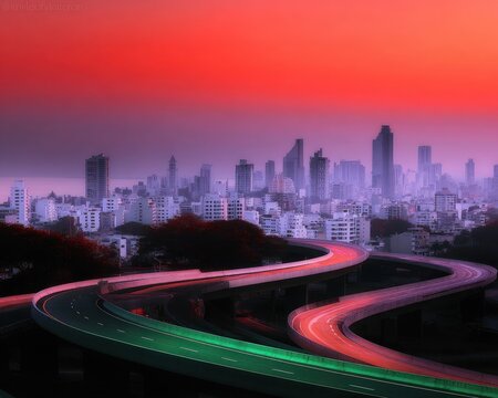 City highway at vibrant sunrise - Powered by Adobe