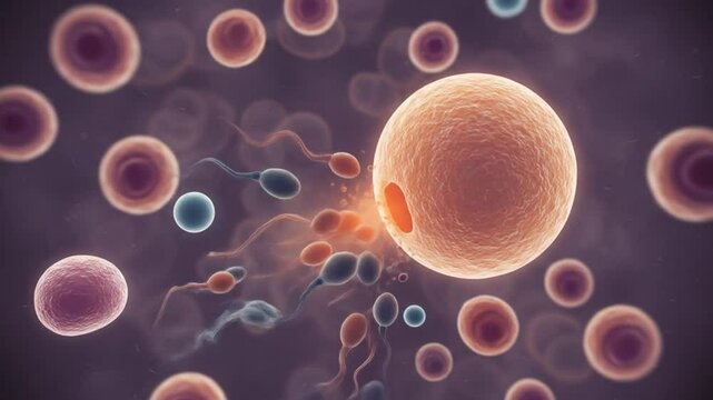 Life's Genesis: An artistic depiction of the fusion of life, showcasing the delicate dance of cells and the beginning of new life