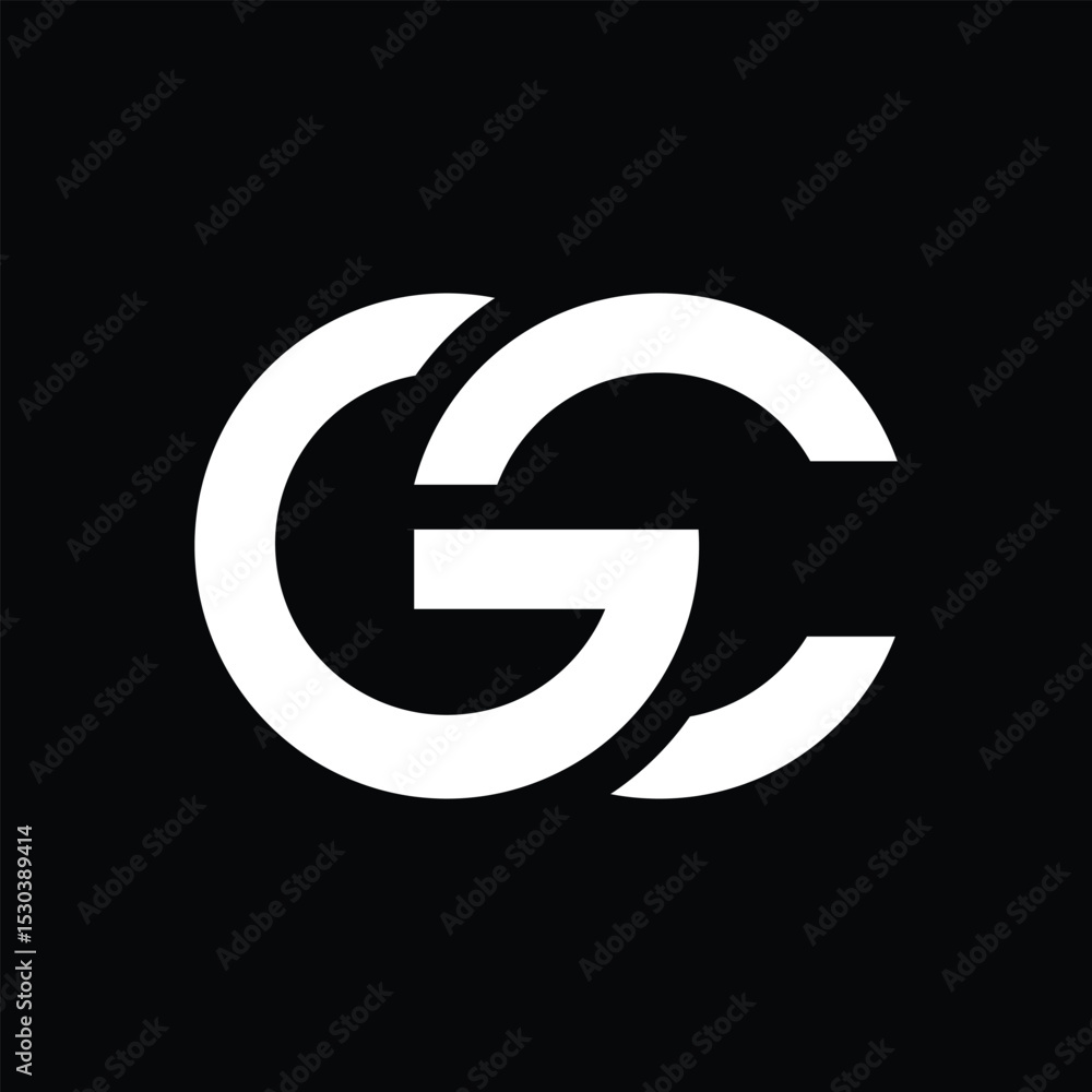 Poster The image shows a flat monogram logo design of an initial letter connected GC in white color that looks clean and sharp on a black background 