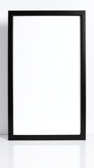 A sleek black frame elegantly contrasts against a pristine white background, highlighting its minimalist design and enhancing the visual appeal of any artwork.