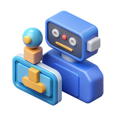 3d render of a cute blue robot with control panel