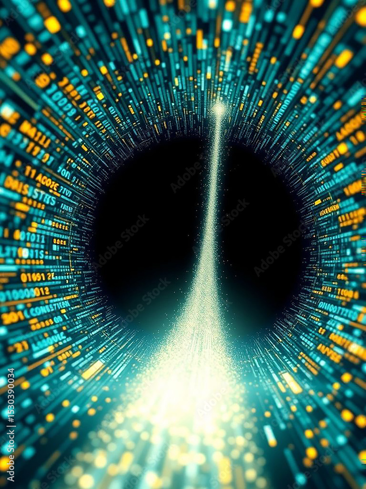 Poster digital information flow visualization of data transfer and futuristic technology concepts