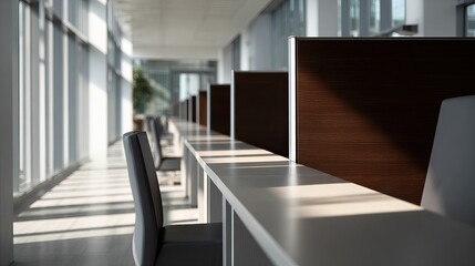 Sunny reading area with partitions and chairs in a modern building