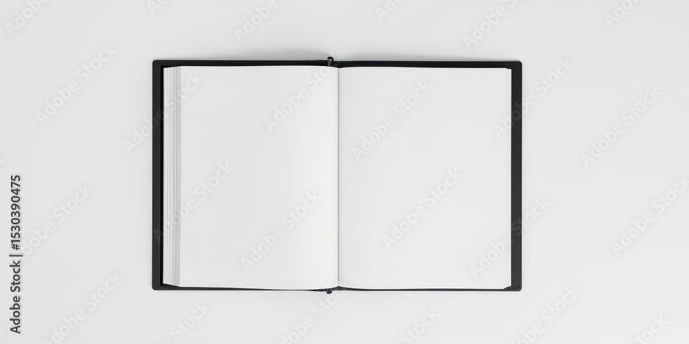 Poster open book with blank white pages, offering a clean and minimalist template for displaying content or