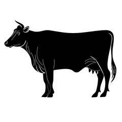 Black Silhouette Of Cow Standing In Profile With Simple Elegant Lines For Farm Animal And Agriculture Design