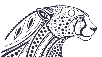 Abstract Artistic Cheetah Head Illustration With Decorative Dots, Patterns, And Black And White Elegant Design