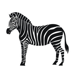 Black And White Silhouette Of Zebra Standing In Profile With Bold Stripes For Wildlife, Animal, And Nature Art