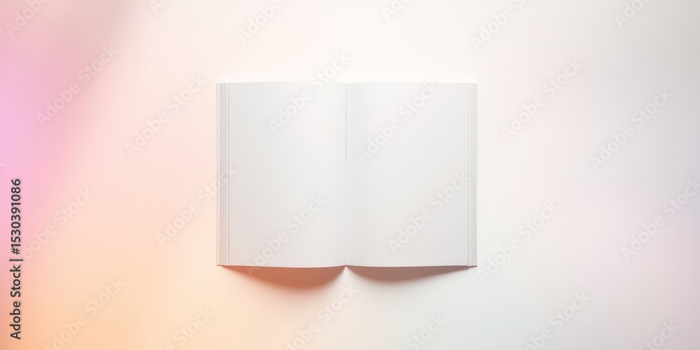 Poster open blank book lying flat on a gradient background with soft pastel colors and diffused lighting cr