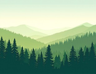 A serene forest scene featuring tall, lush green trees, vibrant wildflowers, and majestic mountains in the background, under a clear blue sky.