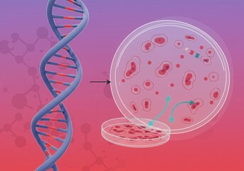 Illustration of dna strand with petri dish and cell culture