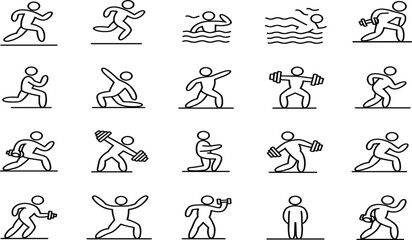 Fitness Icon Set: Minimalist Line Art Illustrations for Workout, Exercise, and Health Design
