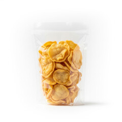 Kerupuk Udang or Shrimp Cracker. in plastics bag Popular Side Dish for Indonesian Food, Such as  Bubur, Nasi Goreng, Mie