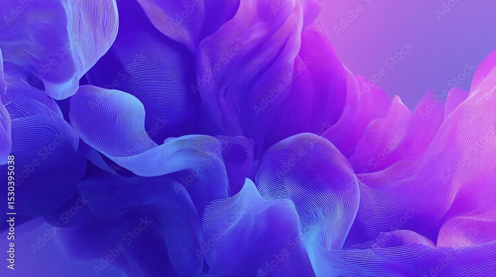 Poster an abstract design displays textured flowing shapes with a smooth purple and pink gradient backdrop.