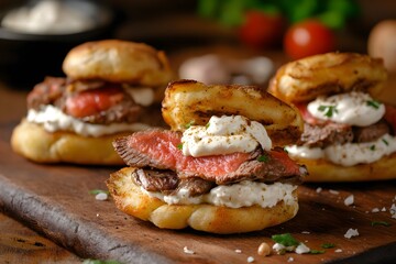 Gourmet steak sliders with creamy yogurt sauce