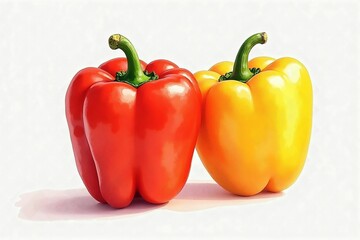 abstract Red and yellow peppers. Hand drawn watercolor painting on white background illustration