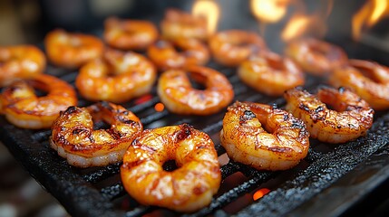Grilled shrimp on BBQ grill.