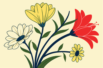 Vibrant fresh flower bouquet design illustration