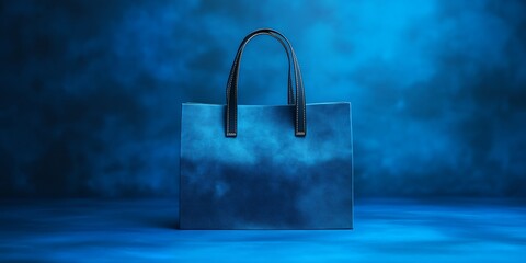 Blue color paper bag mockup eco-friendly packaging shopping retail product design minimalist modern brand advertisement ai generated art